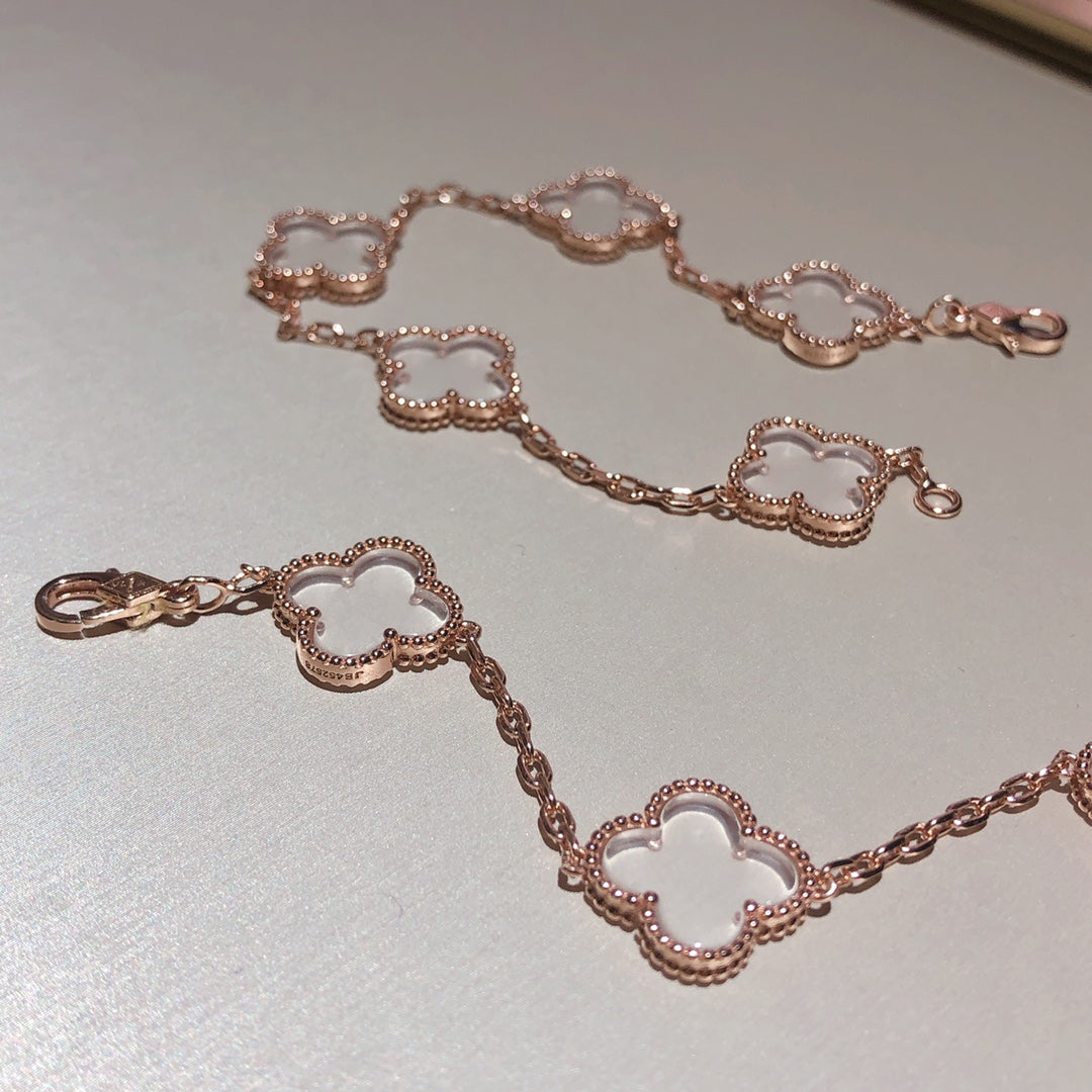 [BLUE TEARS]CLOVER 5 MOTIF ROCK CRYSTAL BRACELET
