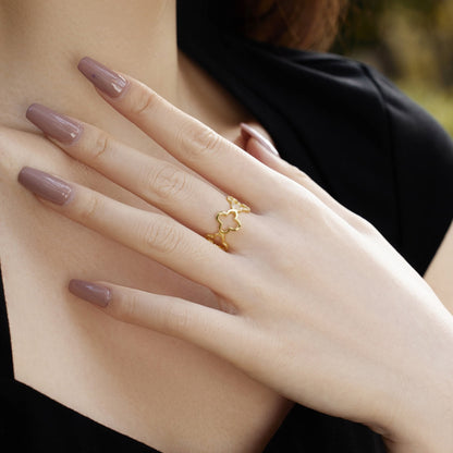 [Nova Jewelry]Hollow Design Four-Leaf Clover Flower Shape Ring