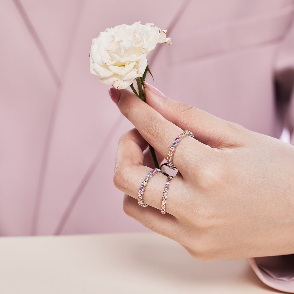 [Nova Jewelry]Sparkling Colorful Round Cut Tennis Ring