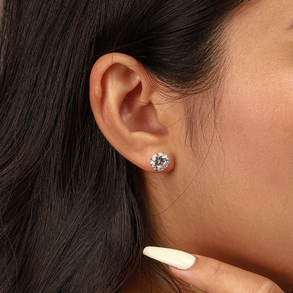 [Nova Jewelry]Stylish Shiny Round Center Stone Stud Earrings
