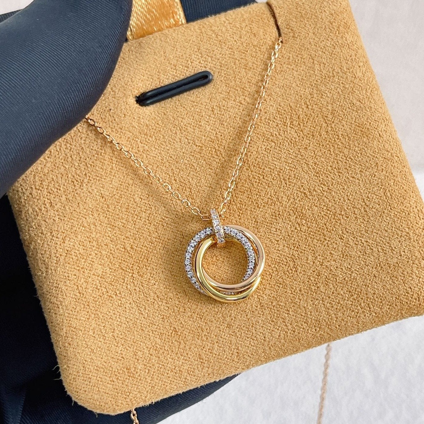 [BLUE TEARS]TRINITY NECKLACE SILVER GOLD PINK GOLD DIAMONDS