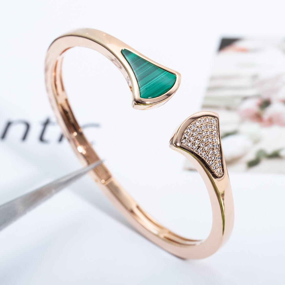 [BLUE TEARS]DREAM BRACELET OPEN MALACHITE PINK GOLD