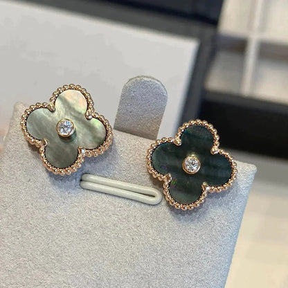 [BLUE TEARS]CLOVER MEDIUM 1 MOTIFS GRAY MOP  DIAMOND EARRINGS