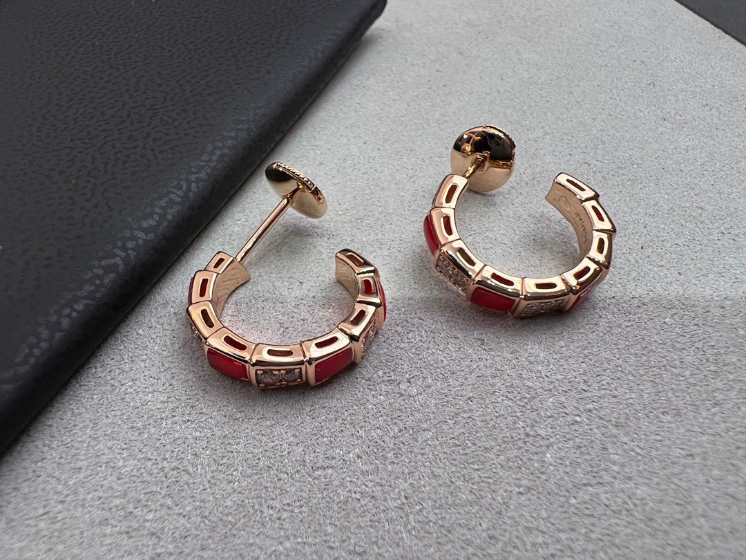 [BLUE TEARS]SERPENTI CARNELIAN PINK GOLD EARRINGS