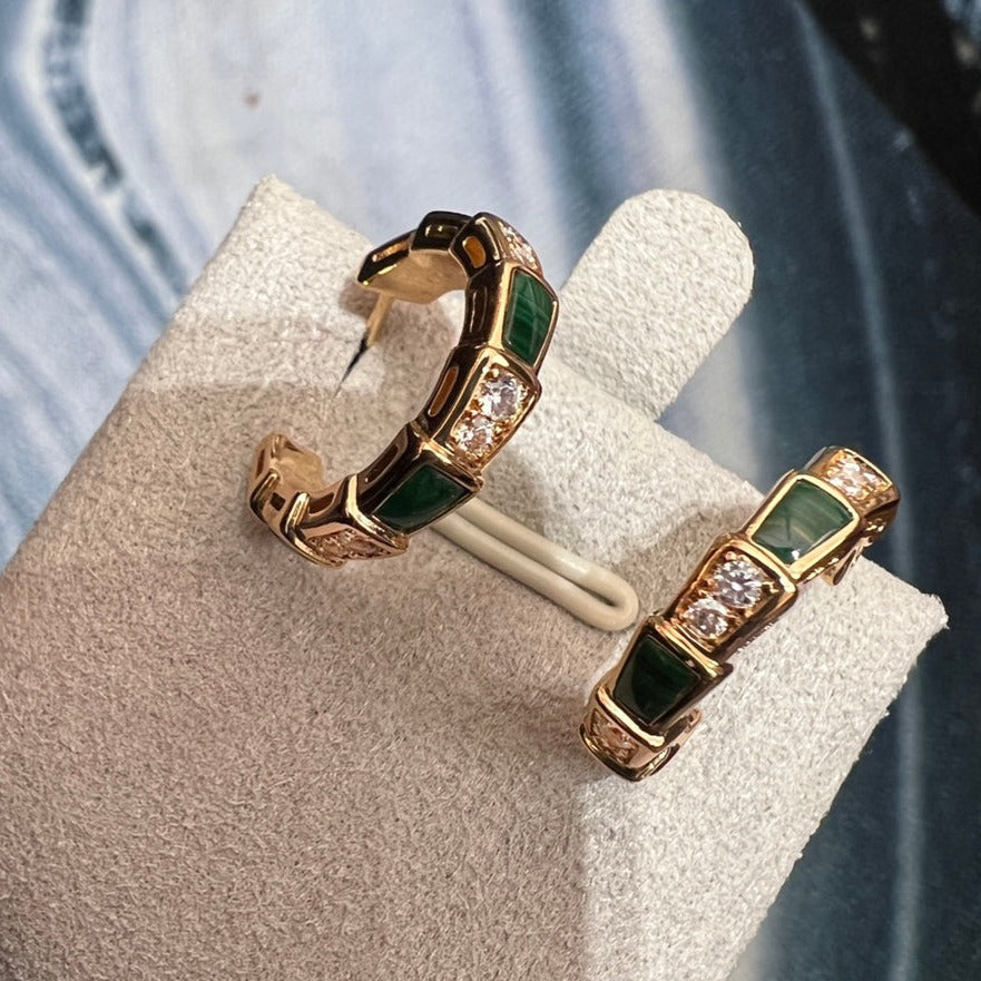 [BLUE TEARS]SERPENTI MALACHITE PINK GOLD EARRINGS