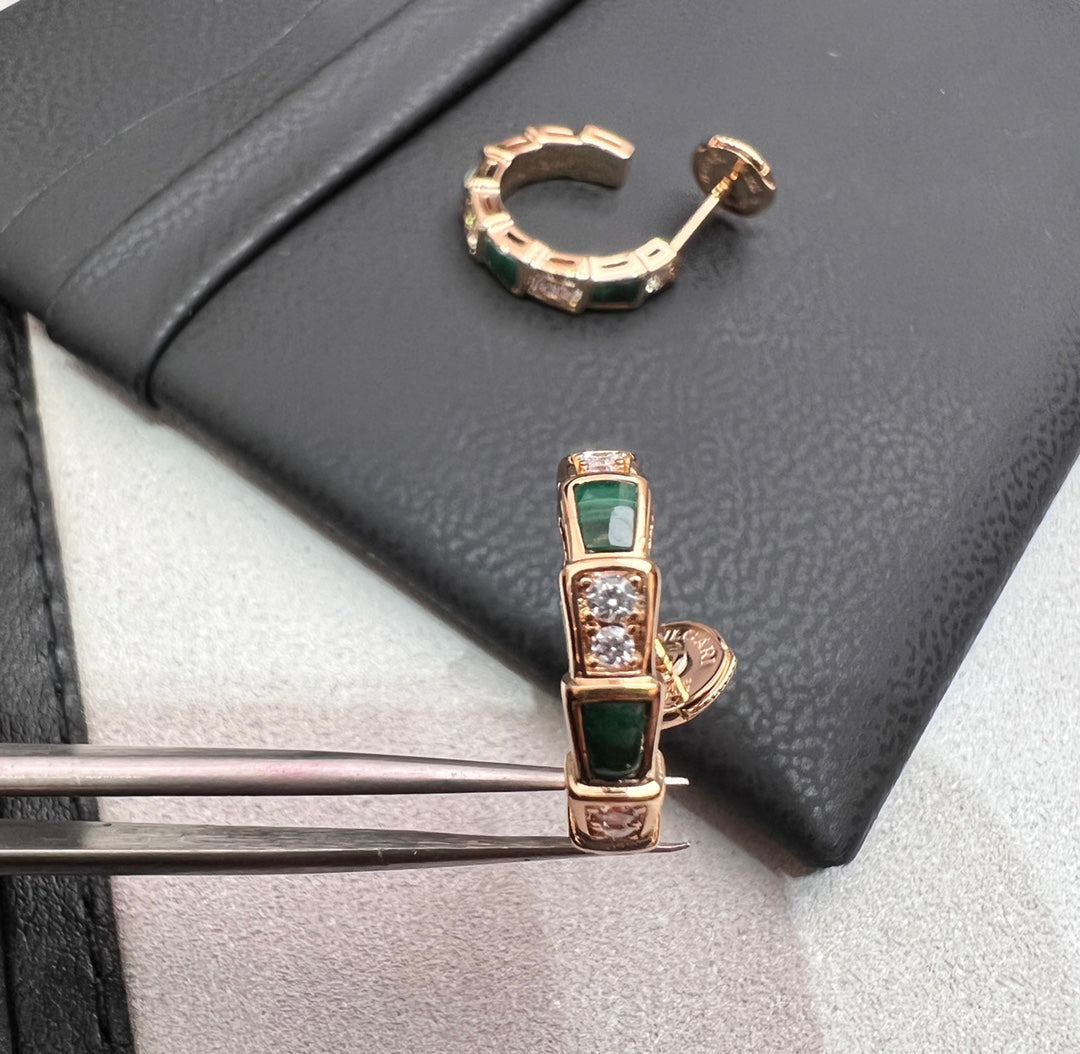 [BLUE TEARS]SERPENTI MALACHITE PINK GOLD EARRINGS