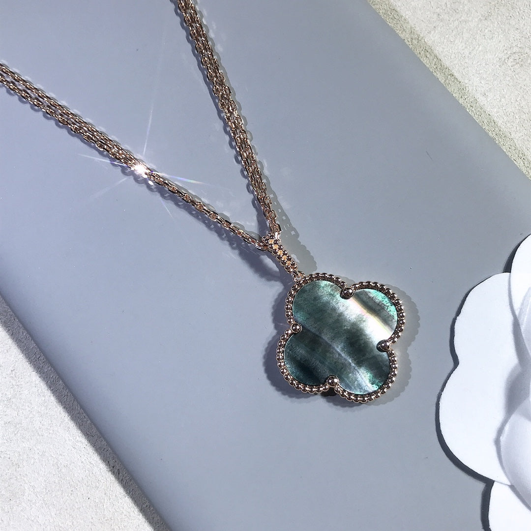 [BLUE TEARS]CLOVER 25MM GOLD DARK MOP BIG CLOVER NECKLACE