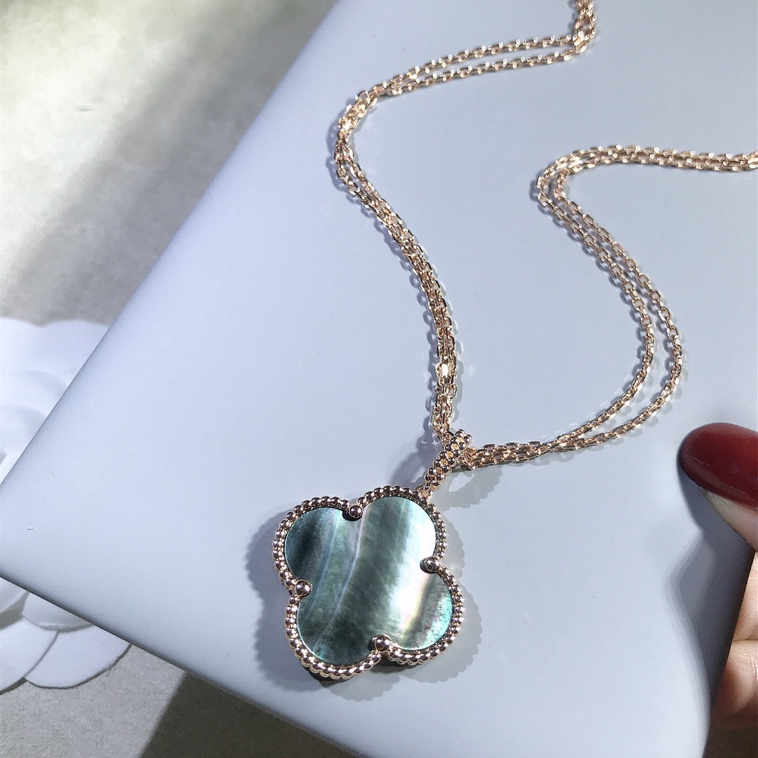 [BLUE TEARS]CLOVER 25MM GOLD DARK MOP BIG CLOVER NECKLACE