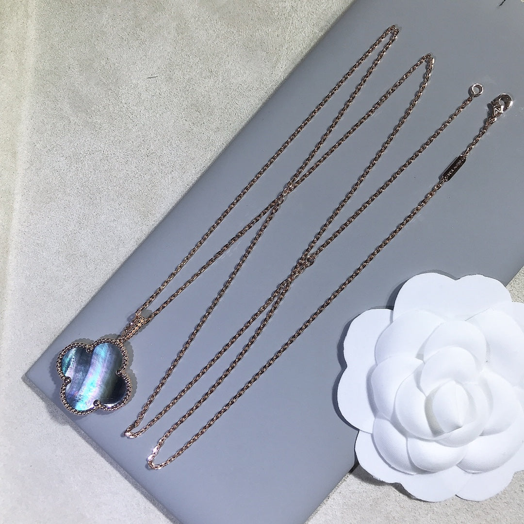 [BLUE TEARS]CLOVER 25MM GOLD DARK MOP BIG CLOVER NECKLACE