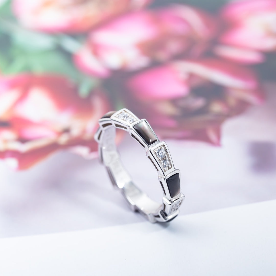 [BLUE TEARS]SERPENTI RING SILVER  DIAMOND BLACK MOP 3MM