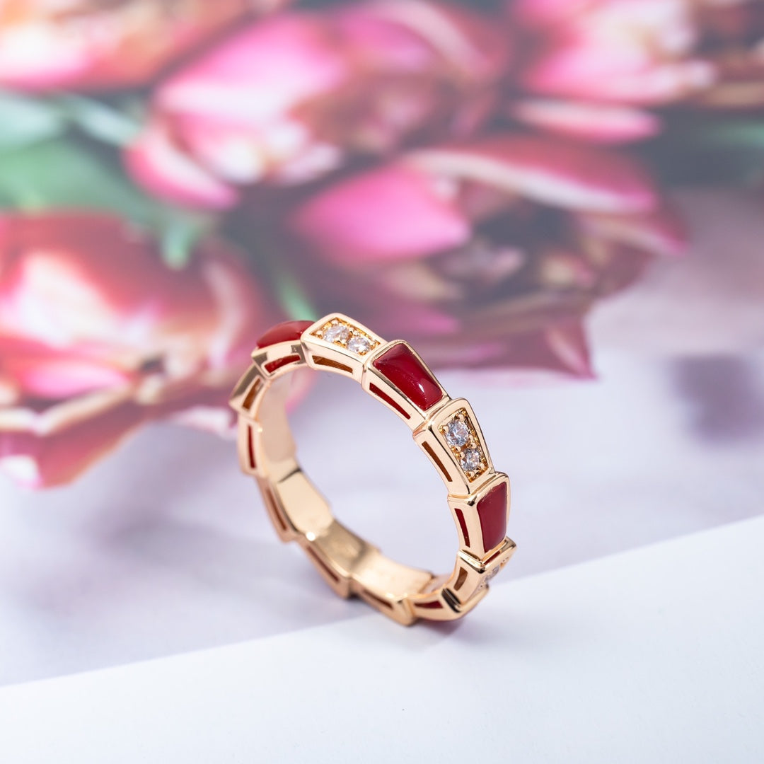 [BLUE TEARS]SERPENTI RING PINK GOLD CARNELIAN DIAMOND 3MM