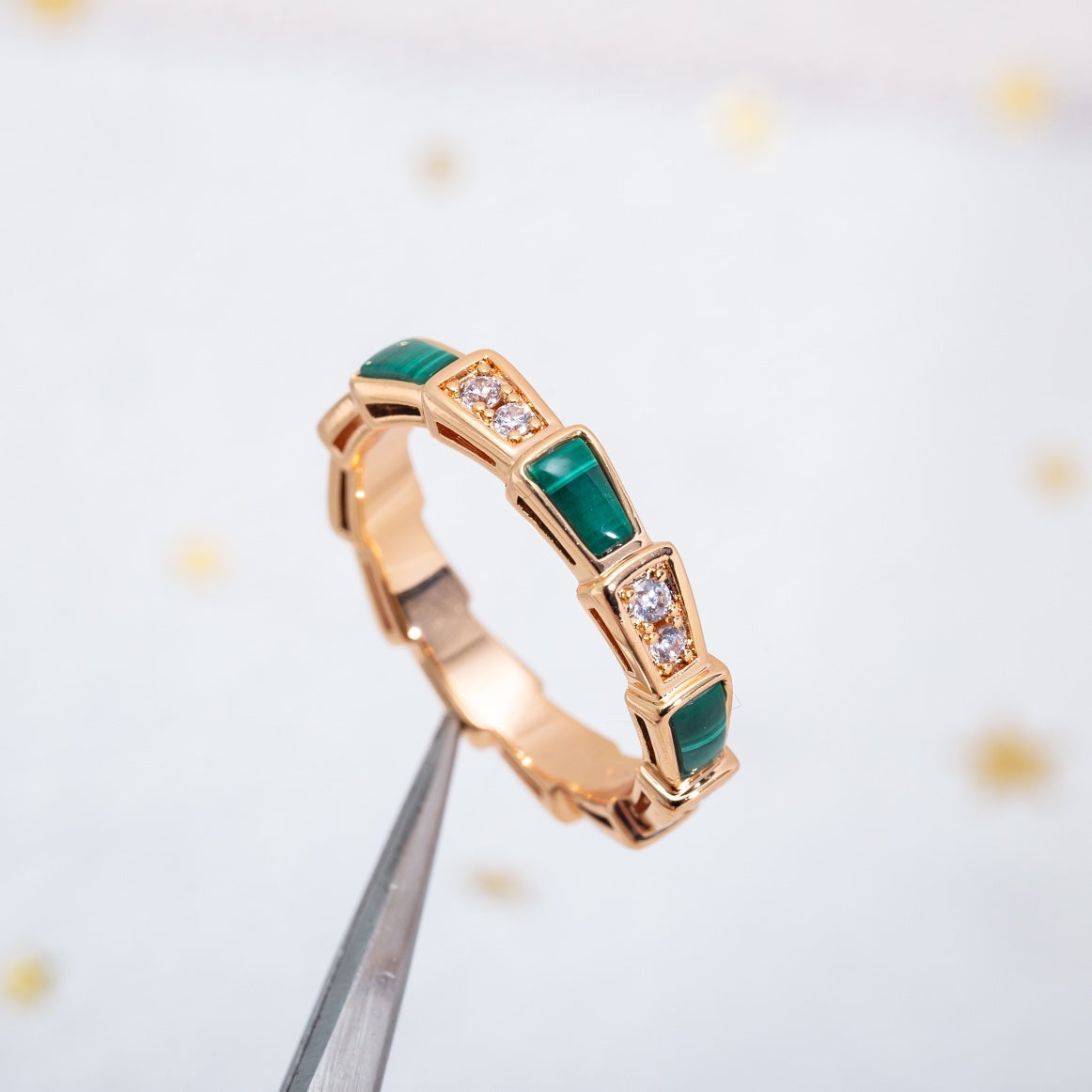 [BLUE TEARS]SERPENTI RING PINK GOLD MALACHITE DIAMOND 3MM
