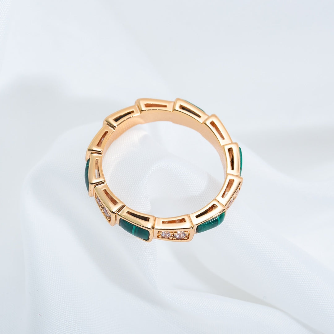 [BLUE TEARS]SERPENTI RING PINK GOLD MALACHITE DIAMOND 3MM