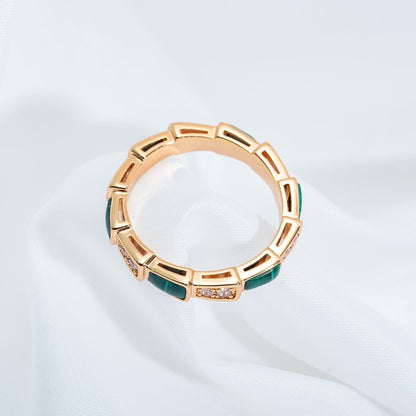 [BLUE TEARS]SERPENTI RING PINK GOLD MALACHITE DIAMOND 3MM