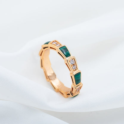[BLUE TEARS]SERPENTI RING PINK GOLD MALACHITE DIAMOND 3MM