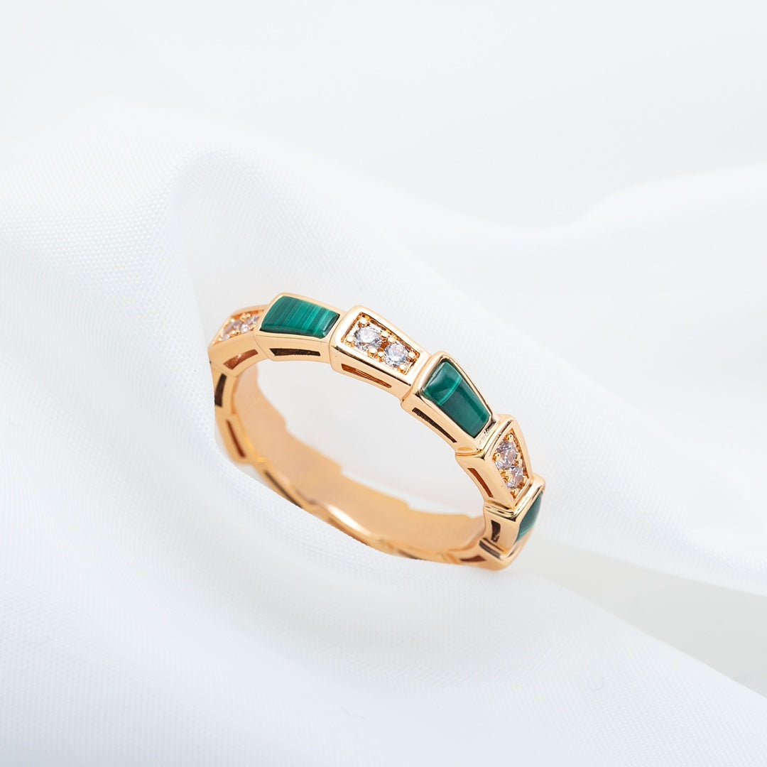 [BLUE TEARS]SERPENTI RING PINK GOLD MALACHITE DIAMOND 3MM