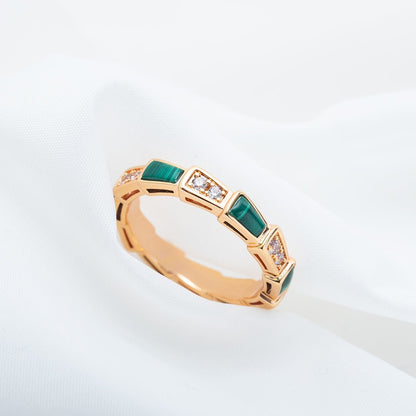 [BLUE TEARS]SERPENTI RING PINK GOLD MALACHITE DIAMOND 3MM