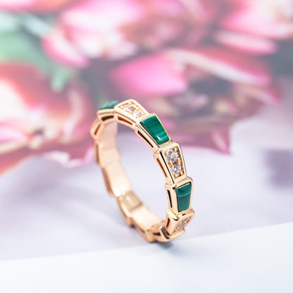 [BLUE TEARS]SERPENTI RING PINK GOLD MALACHITE DIAMOND 3MM