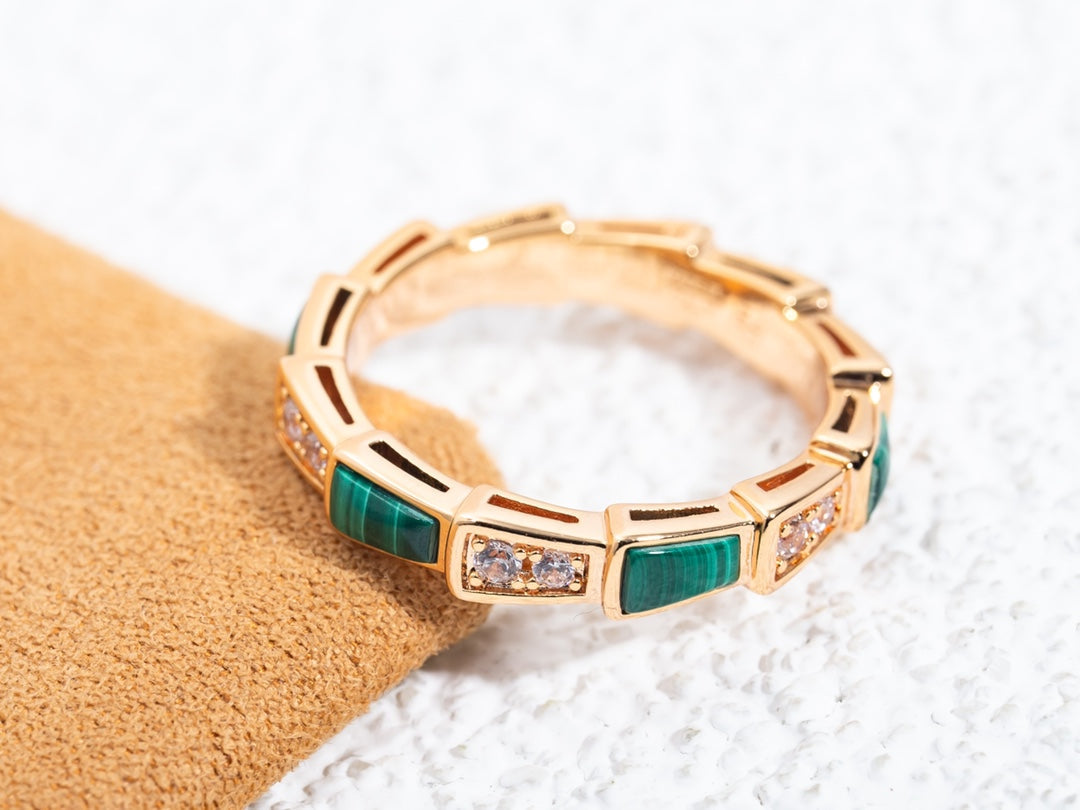 [BLUE TEARS]SERPENTI RING PINK GOLD MALACHITE DIAMOND 3MM
