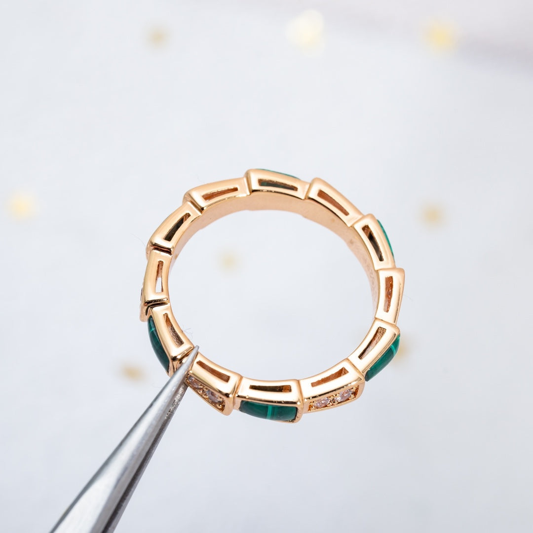 [BLUE TEARS]SERPENTI RING PINK GOLD MALACHITE DIAMOND 3MM