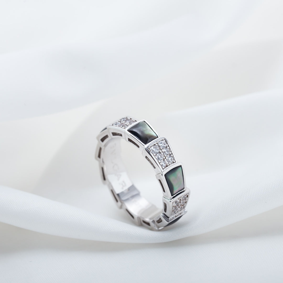 [BLUE TEARS]SERPENTI RING SILVER DIAMOND BLACK MOP 4MM