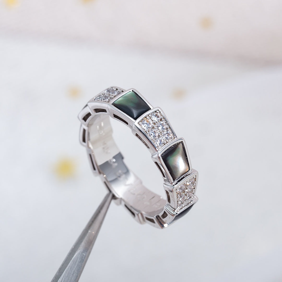[BLUE TEARS]SERPENTI RING SILVER DIAMOND BLACK MOP 4MM