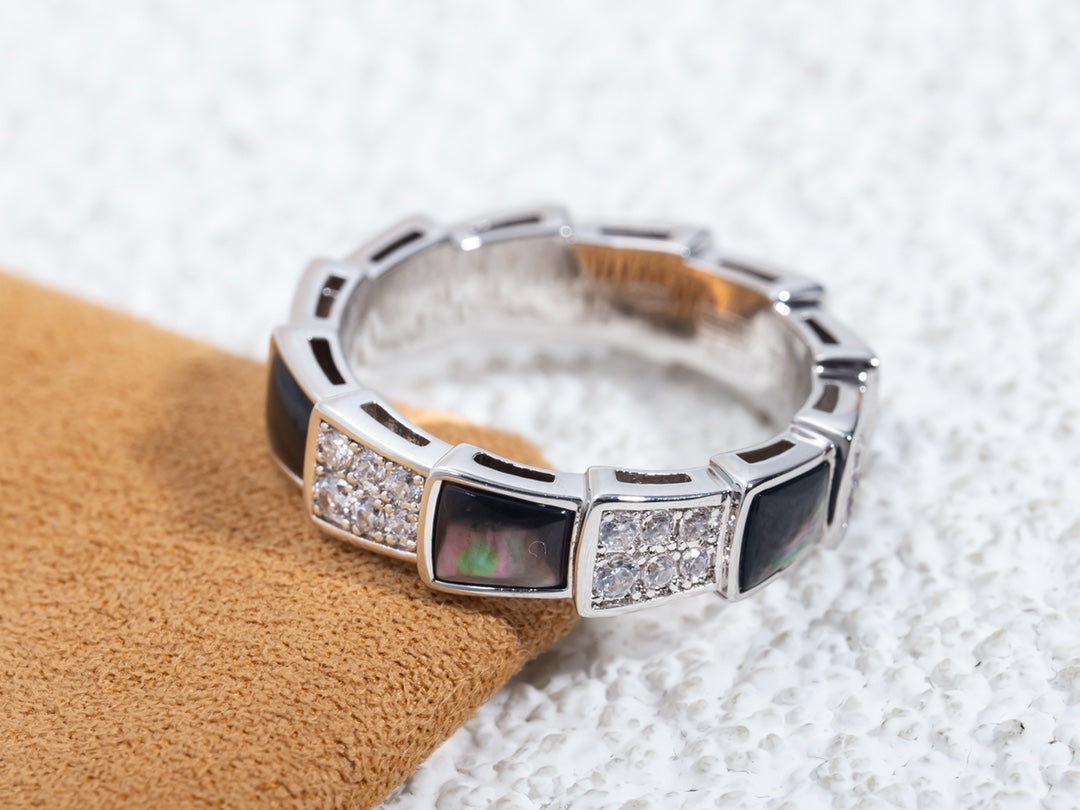 [BLUE TEARS]SERPENTI RING SILVER DIAMOND BLACK MOP 4MM