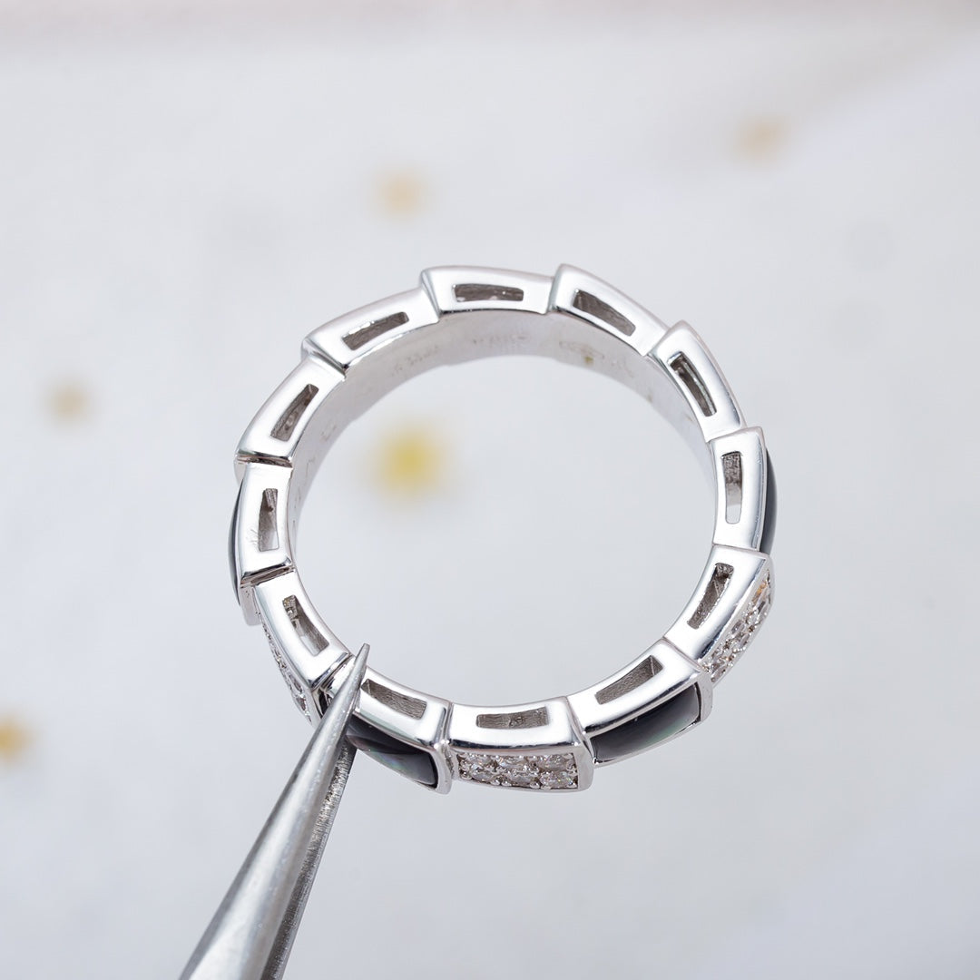 [BLUE TEARS]SERPENTI RING SILVER DIAMOND BLACK MOP 4MM