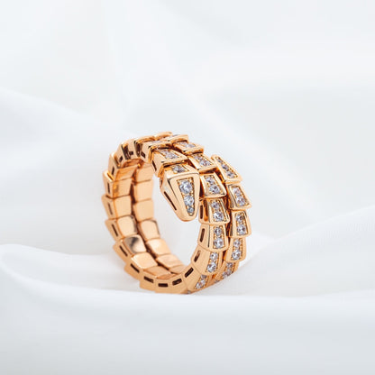 [BLUE TEARS]SERPENTI RING PINK GOLD DIAMOND DOUBLE ROW