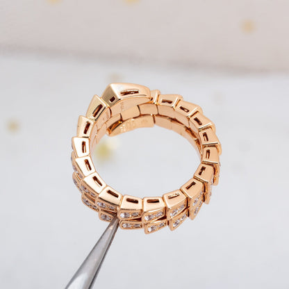 [BLUE TEARS]SERPENTI RING PINK GOLD DIAMOND DOUBLE ROW