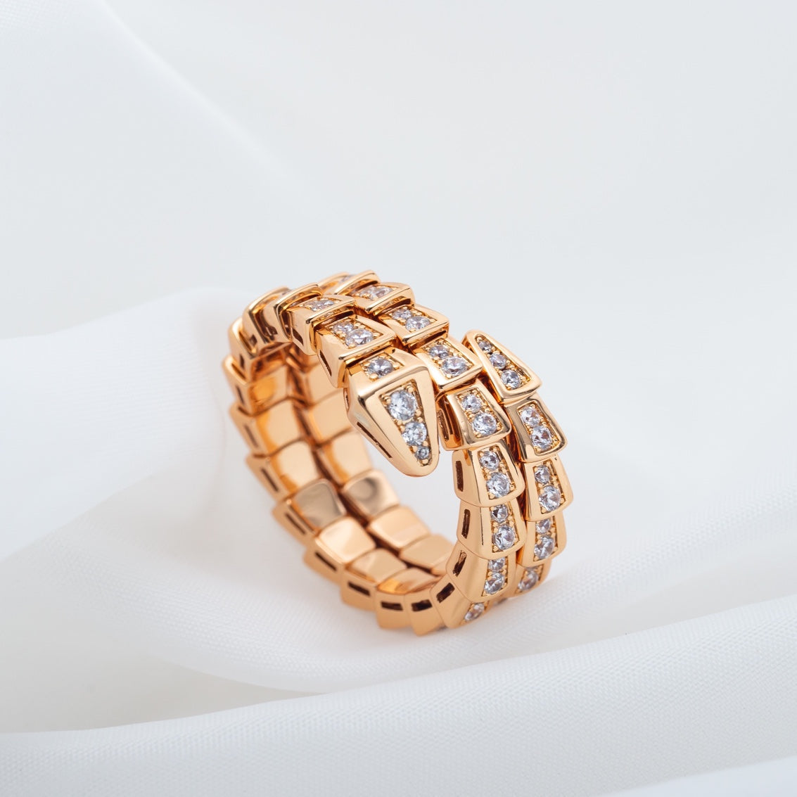 [BLUE TEARS]SERPENTI RING PINK GOLD DIAMOND DOUBLE ROW