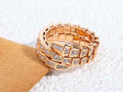 [BLUE TEARS]SERPENTI RING PINK GOLD DIAMOND DOUBLE ROW