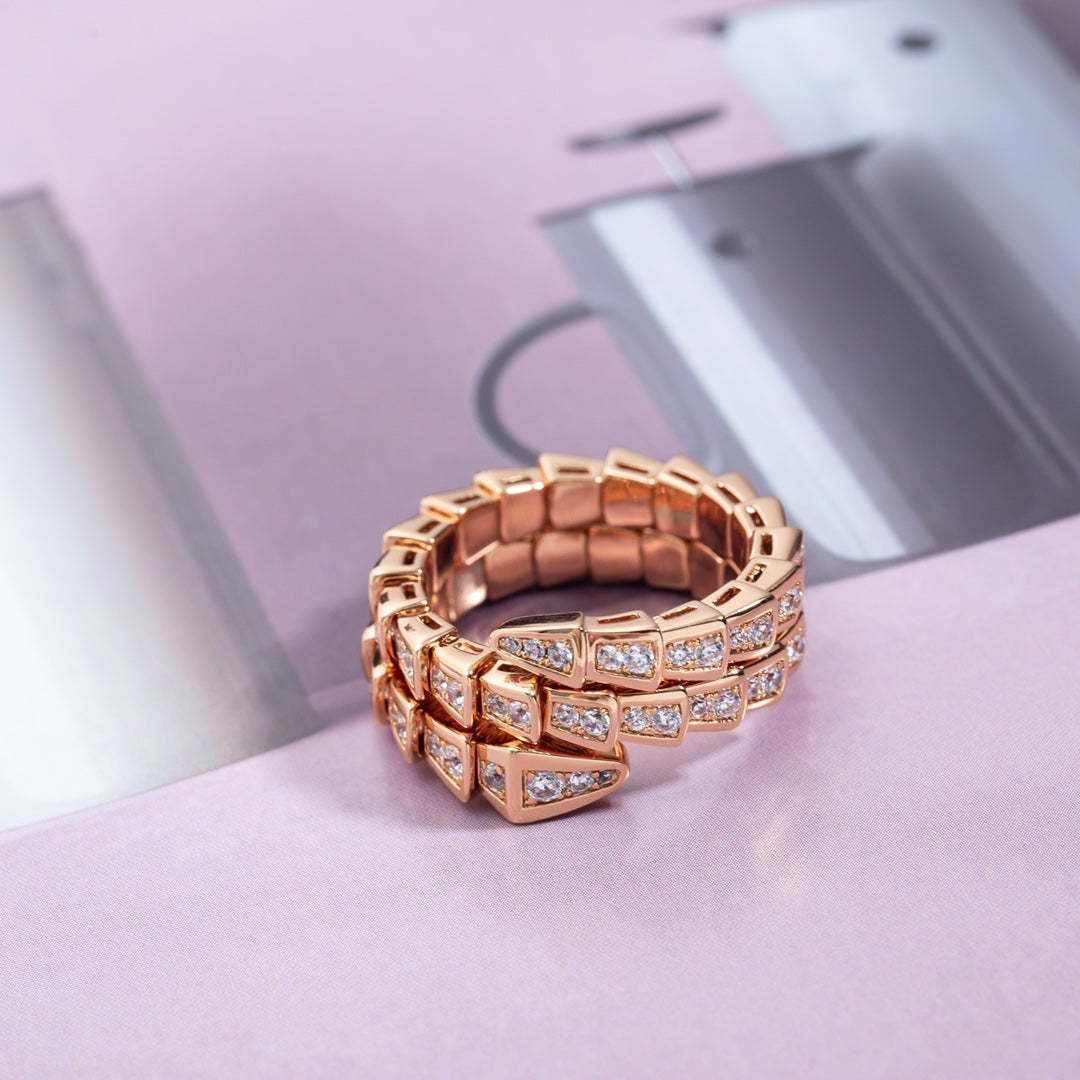 [BLUE TEARS]SERPENTI RING PINK GOLD DIAMOND DOUBLE ROW