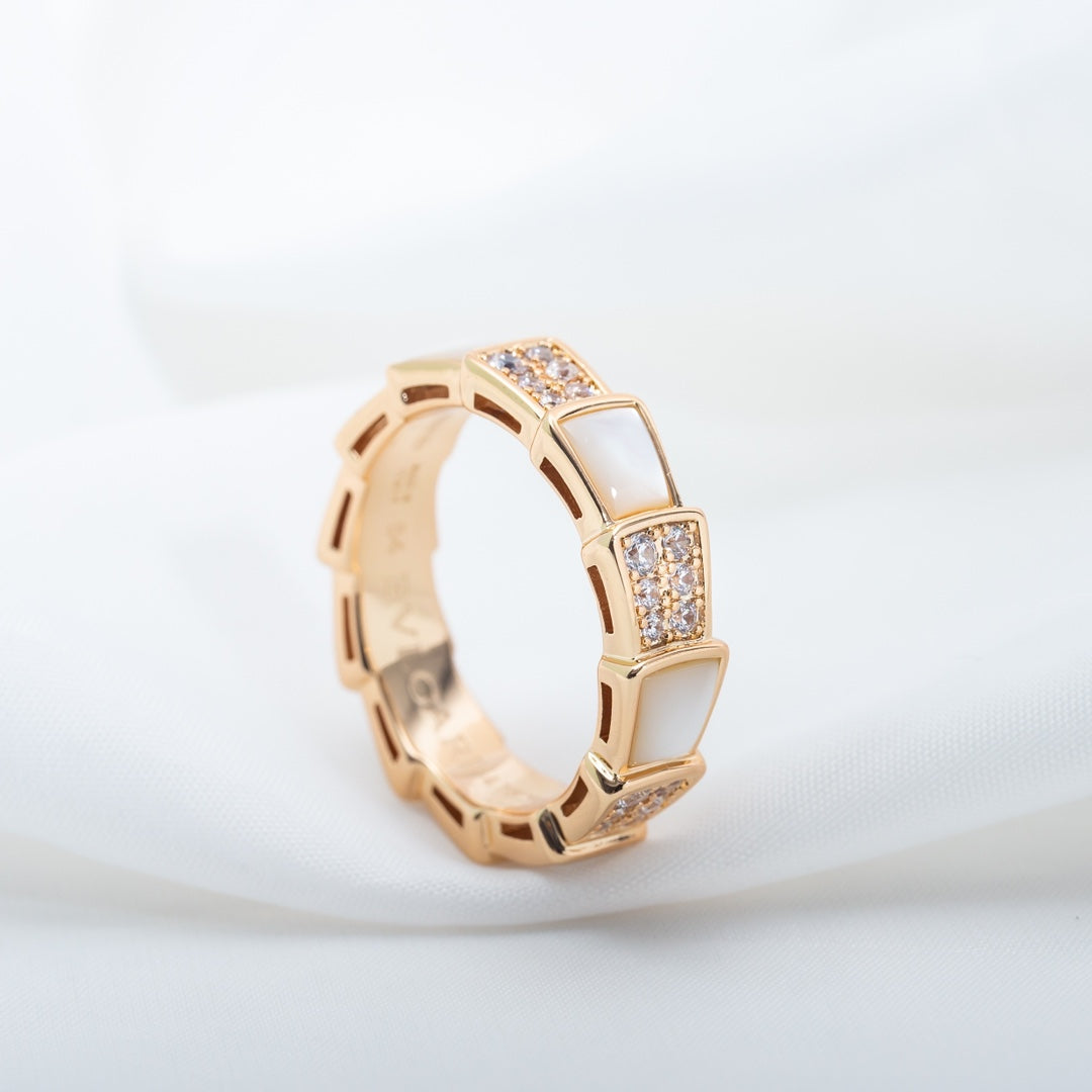 [BLUE TEARS]SERPENTI RING PINK GOLD MOP DIAMOND PAVED 4MM