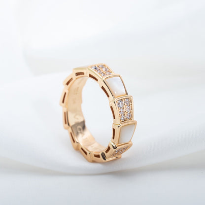 [BLUE TEARS]SERPENTI RING PINK GOLD MOP DIAMOND PAVED 4MM