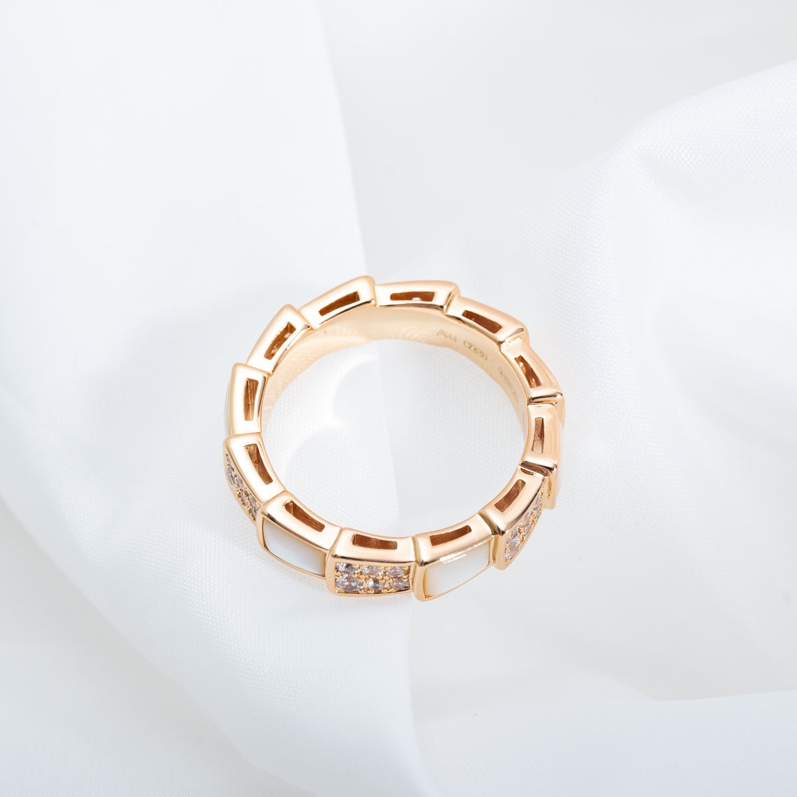 [BLUE TEARS]SERPENTI RING PINK GOLD MOP DIAMOND PAVED 4MM