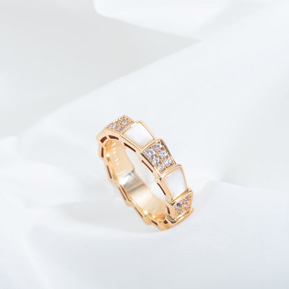 [BLUE TEARS]SERPENTI RING PINK GOLD MOP DIAMOND PAVED 4MM