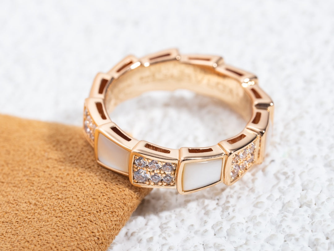 [BLUE TEARS]SERPENTI RING PINK GOLD MOP DIAMOND PAVED 4MM