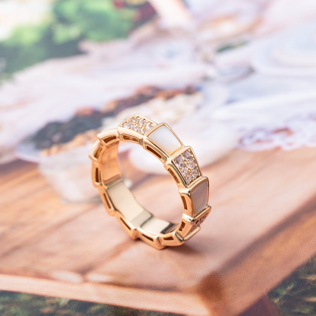 [BLUE TEARS]SERPENTI RING PINK GOLD MOP DIAMOND PAVED 4MM