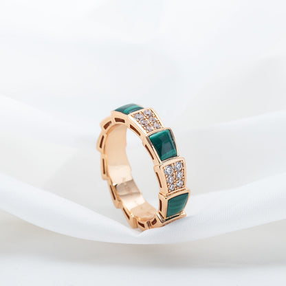 [BLUE TEARS]SERPENTI RING PINK GOLD MALACHITE DIAMOND PAVED 4MM