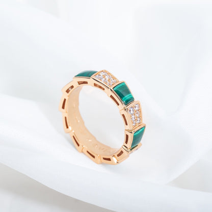 [BLUE TEARS]SERPENTI RING PINK GOLD MALACHITE DIAMOND PAVED 4MM
