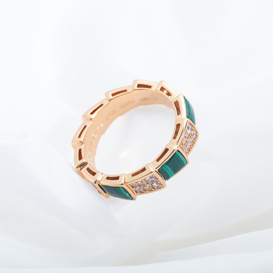 [BLUE TEARS]SERPENTI RING PINK GOLD MALACHITE DIAMOND PAVED 4MM