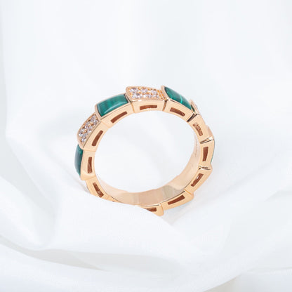 [BLUE TEARS]SERPENTI RING PINK GOLD MALACHITE DIAMOND PAVED 4MM