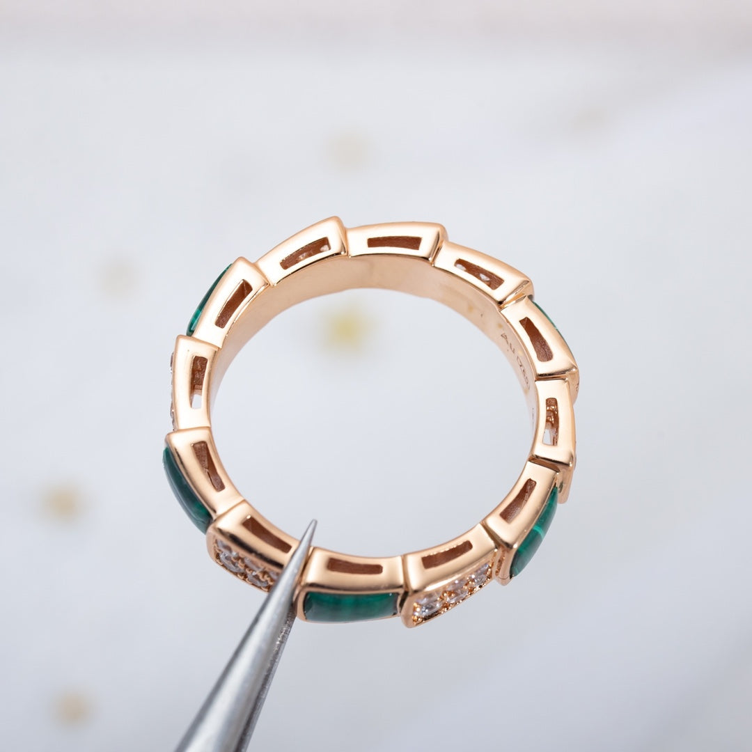[BLUE TEARS]SERPENTI RING PINK GOLD MALACHITE DIAMOND PAVED 4MM
