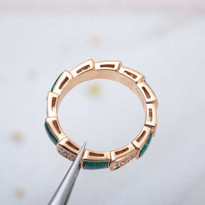 [BLUE TEARS]SERPENTI RING PINK GOLD MALACHITE DIAMOND PAVED 4MM