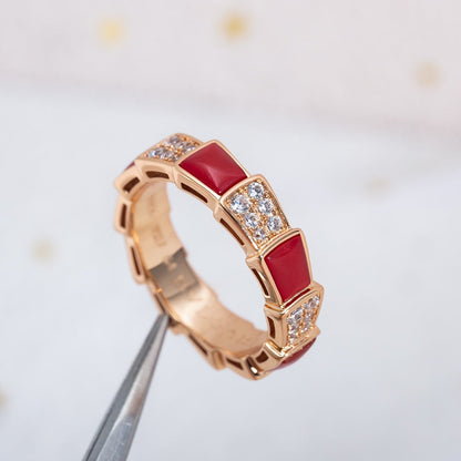 [BLUE TEARS]SERPENTI RING PINK GOLD CARNELIAN DIAMOND PAVED 4MM