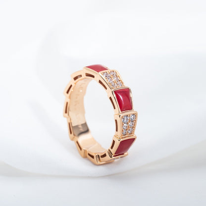 [BLUE TEARS]SERPENTI RING PINK GOLD CARNELIAN DIAMOND PAVED 4MM