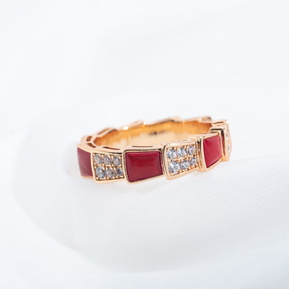 [BLUE TEARS]SERPENTI RING PINK GOLD CARNELIAN DIAMOND PAVED 4MM