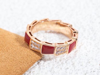 [BLUE TEARS]SERPENTI RING PINK GOLD CARNELIAN DIAMOND PAVED 4MM