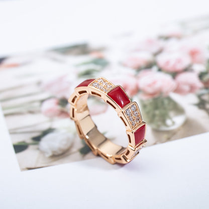 [BLUE TEARS]SERPENTI RING PINK GOLD CARNELIAN DIAMOND PAVED 4MM